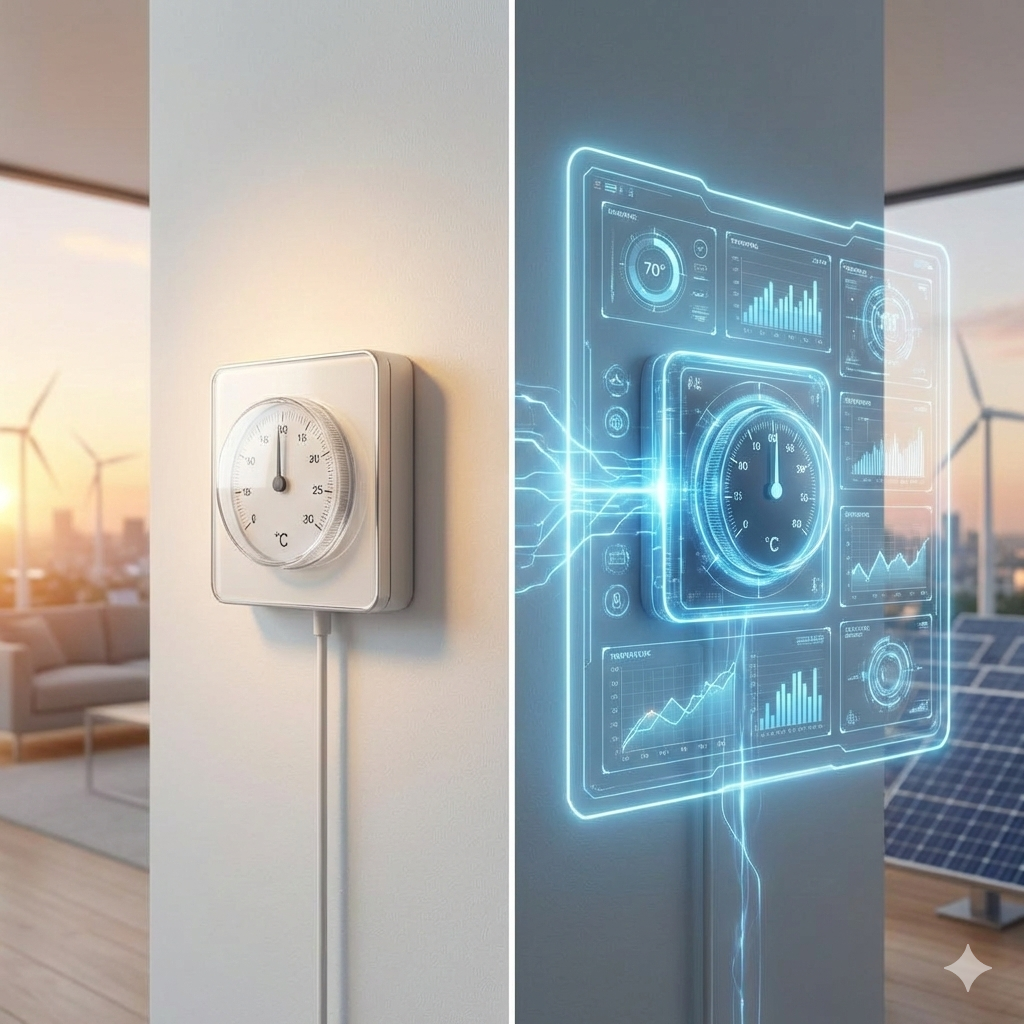 Simpel termostat versus AI-styret temperaturkontrol